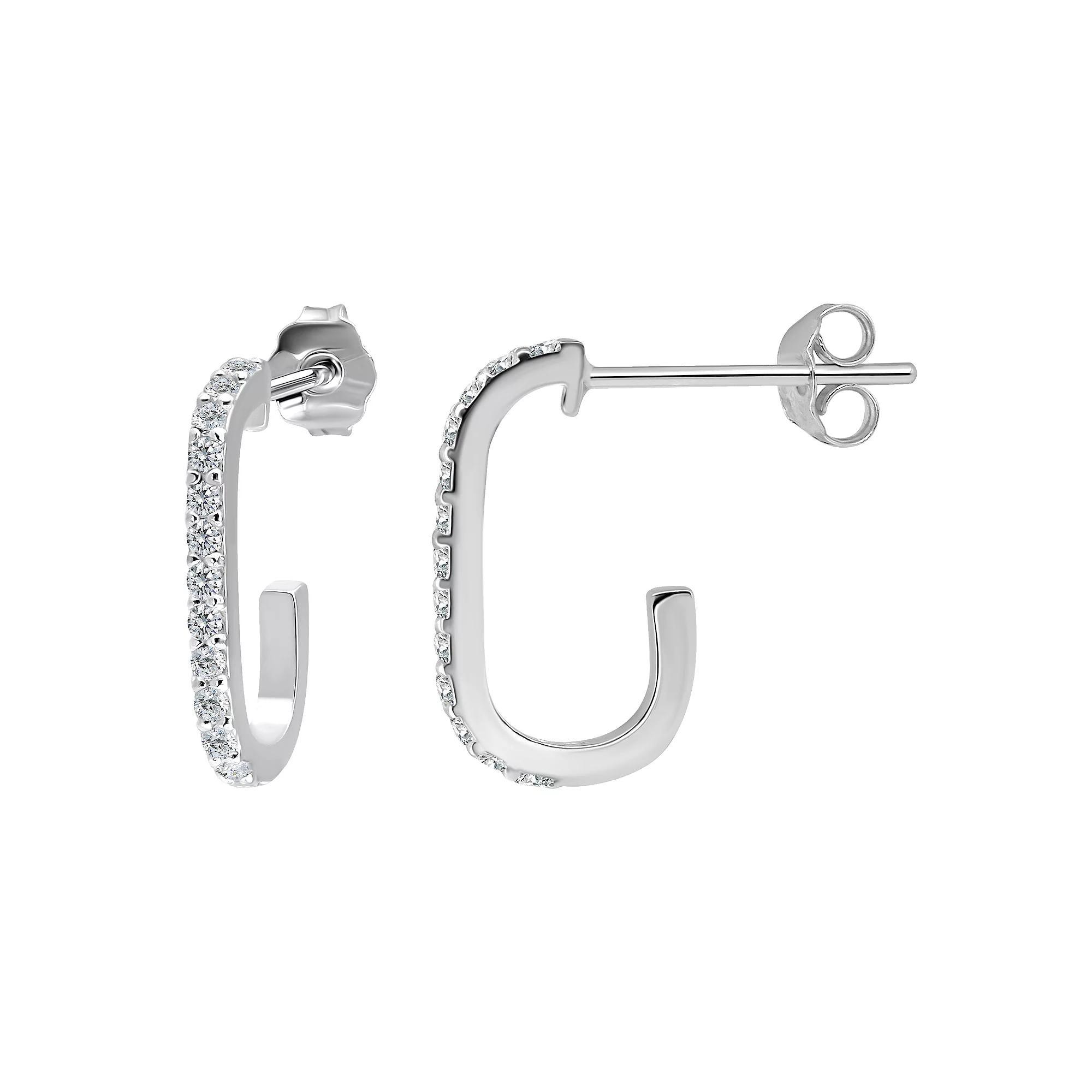 Aleure Precioso Pave Cubic Zirconia Paperclip Posted Hoop Earrings, Women's, Sterling Product Image