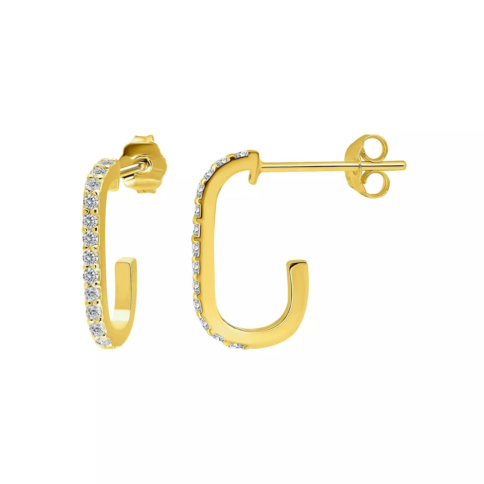 Aleure Precioso Pave Cubic Zirconia Paperclip Posted Hoop Earrings, Women's, Gold Tone Product Image