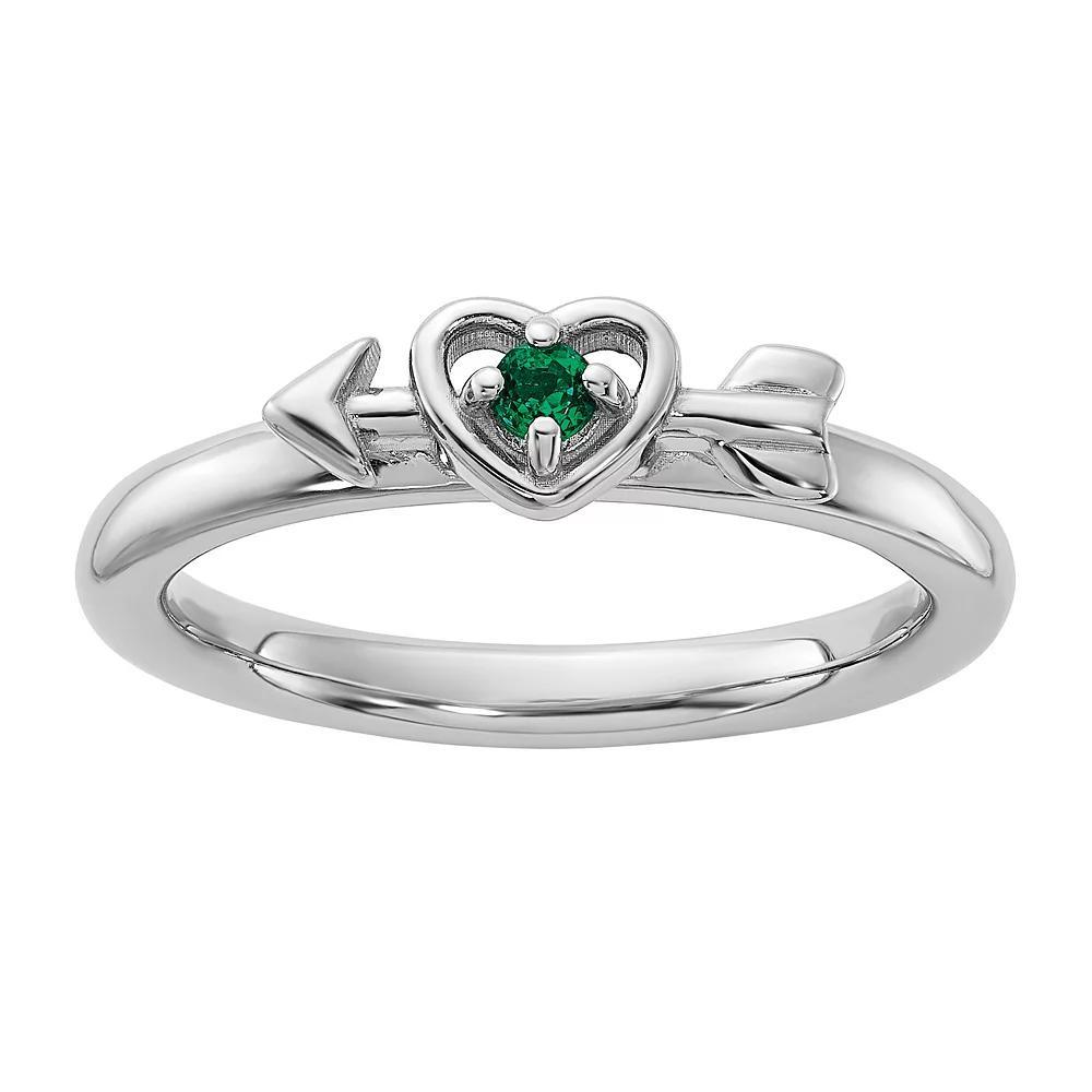 Stacks & Stones Sterling Silver Stackable Gemstone Heart with Arrow Ring, Women's, Size: 9, Created Green Product Image
