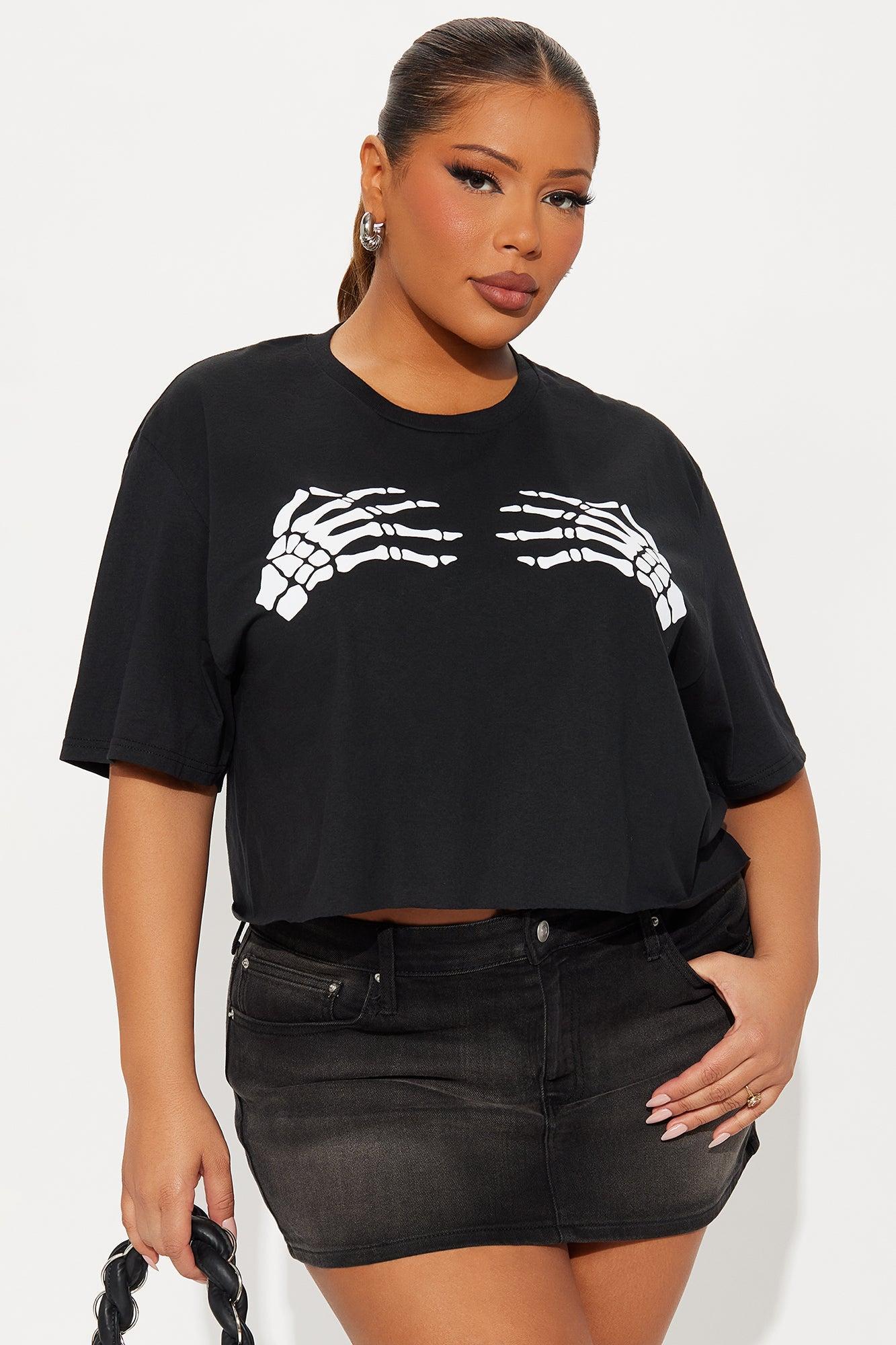 Skeleton Hands Cropped Tee - Black Product Image