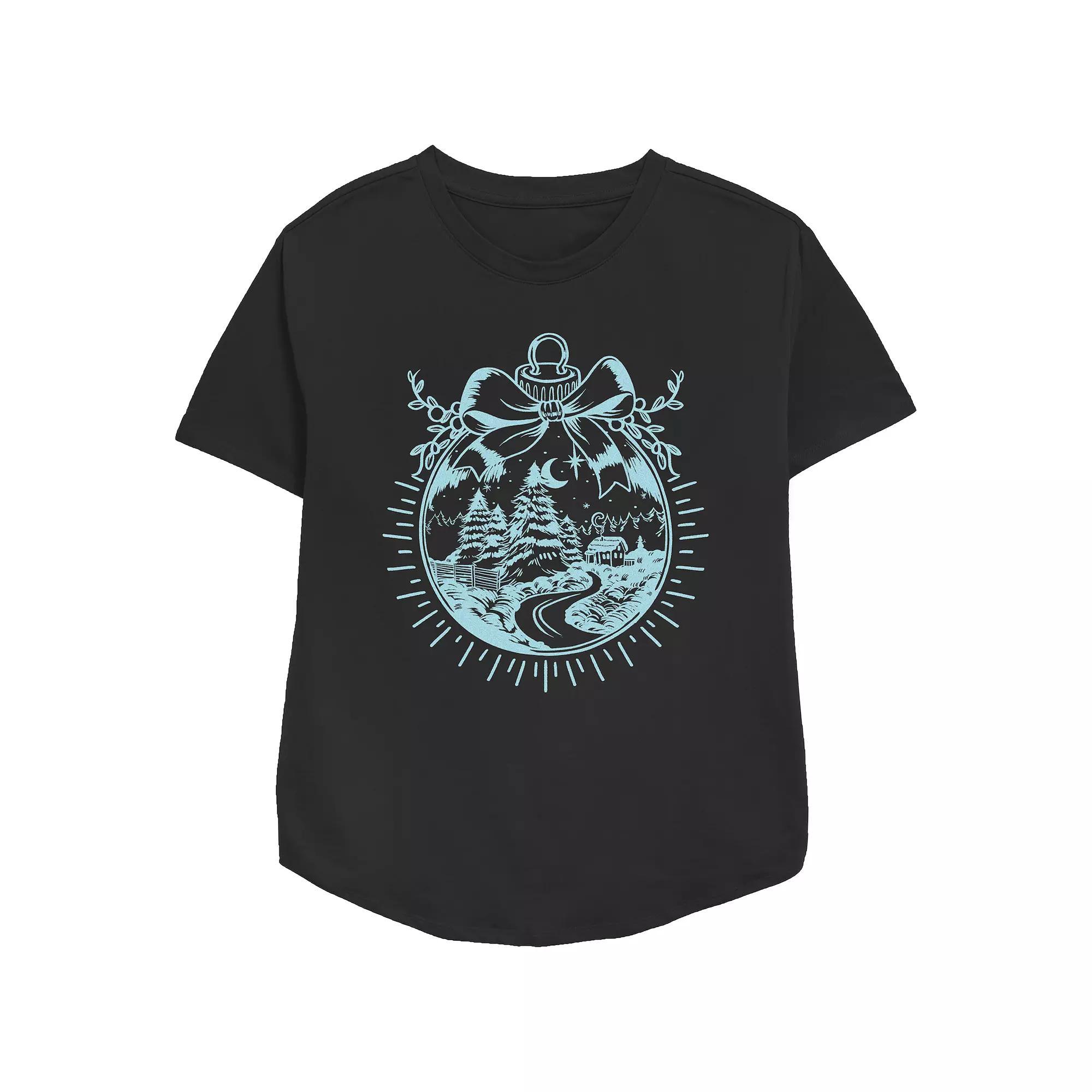 Womens Christmas Scene Ornament Relaxed Fit Graphic Tee Product Image