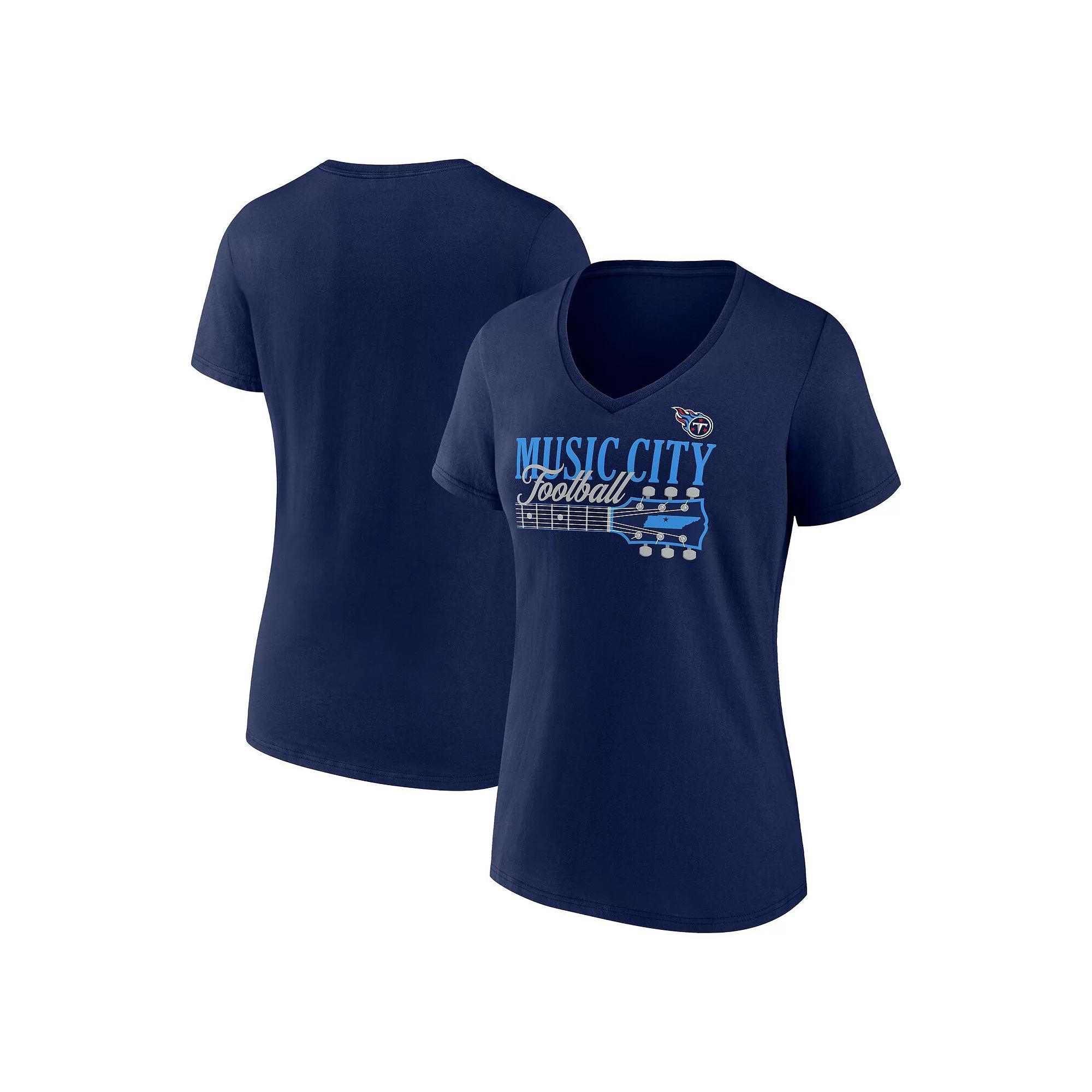 Women's Fanatics Navy Tennessee Titans Hometown Defensive Stand V-Neck T-Shirt, Size: Large, Blue Product Image