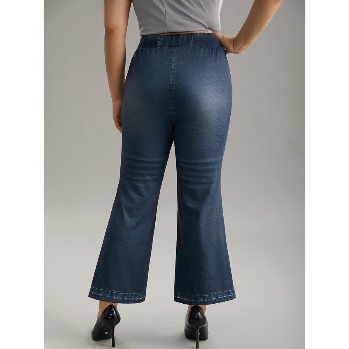 Plus Size Denim Effect Print Elastic Waist Flare Leg Leggings Women Stone Casual High stretch Flare Leg High Rise Everyday Leggings BloomChic 18-20/2X Product Image