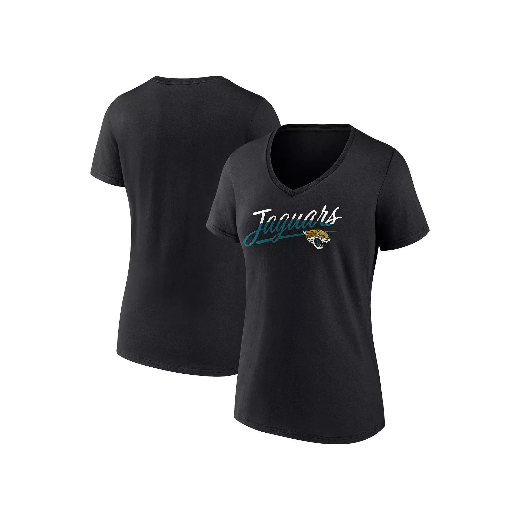 Women's Fanatics Black Jacksonville Jaguars Slice Script V-Neck T-Shirt, Size: 3XL Product Image