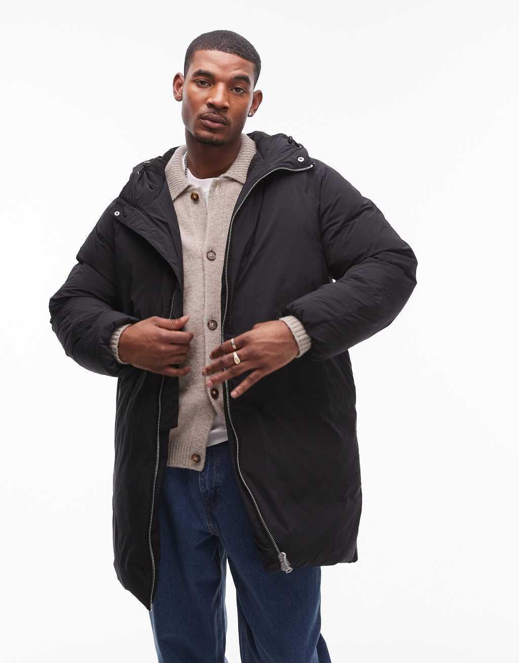 Topman longline puffer jacket in black Product Image