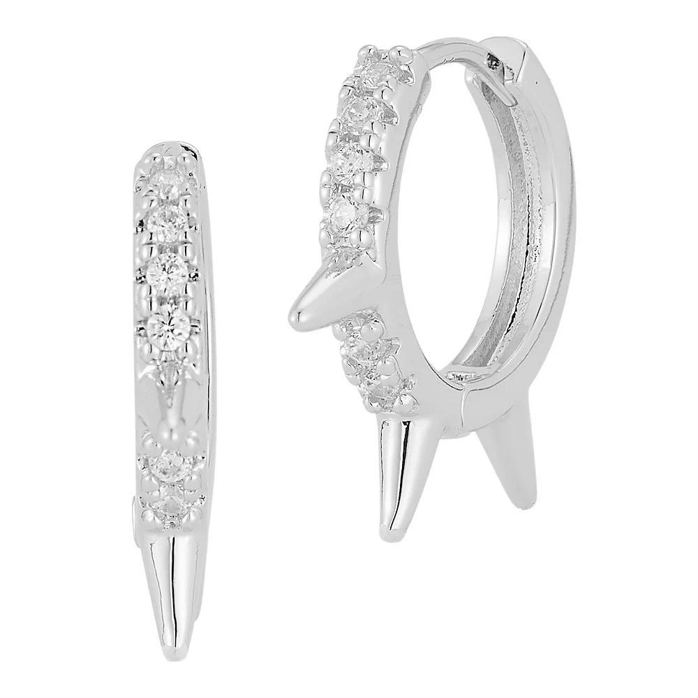 Cubic Zirconia Spiked Huggie Hoop Earrings, Women's, Silver Tone Product Image