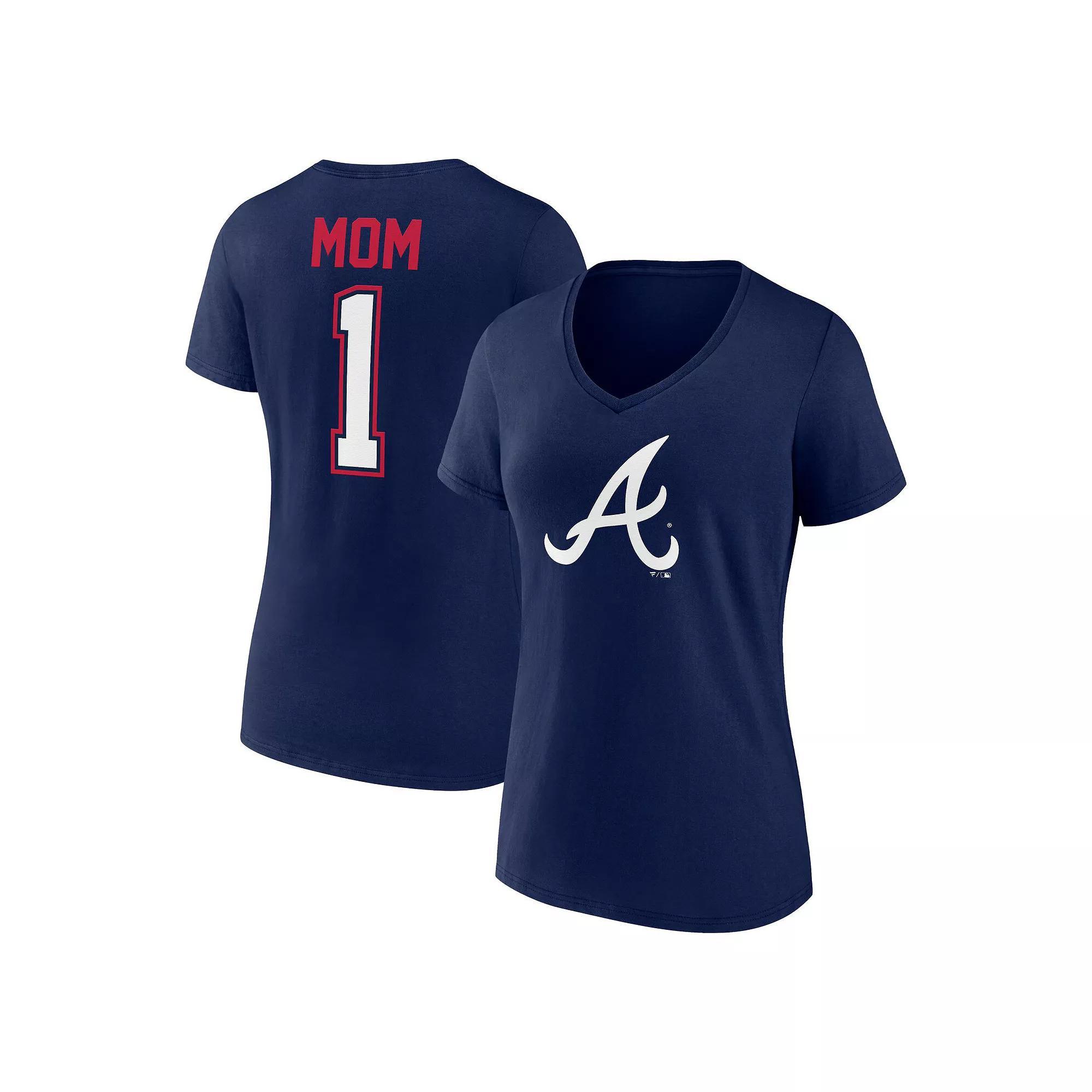 Women's Fanatics Branded Navy Atlanta Braves Plus Size Mother's Day #1 Mom V-Neck T-Shirt, Size: 2XL, Blue Product Image