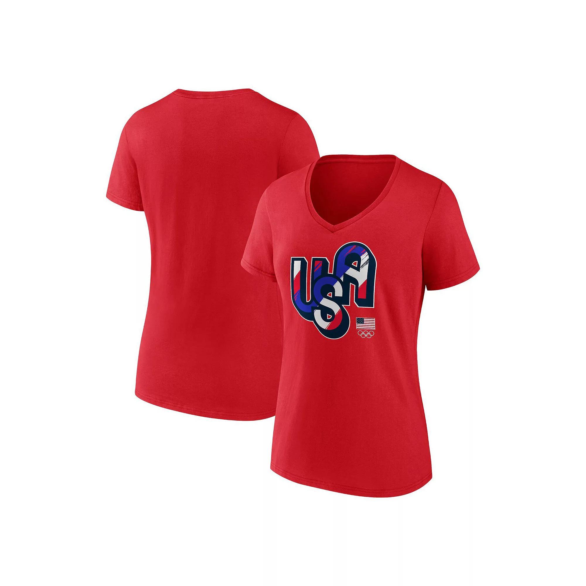 Women's Fanatics Red Team USA Painting Paris 2024 Olympics V-Neck T-Shirt, Size: Small, Usa Red Product Image