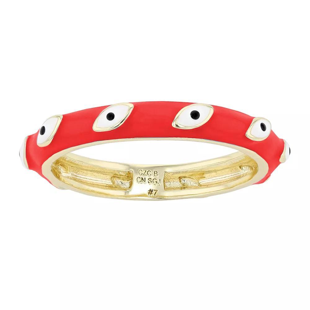 14k Yellow Gold Plated White Evil Eye Enamel Slim Band Ring, Womens Gold Tone Red Product Image