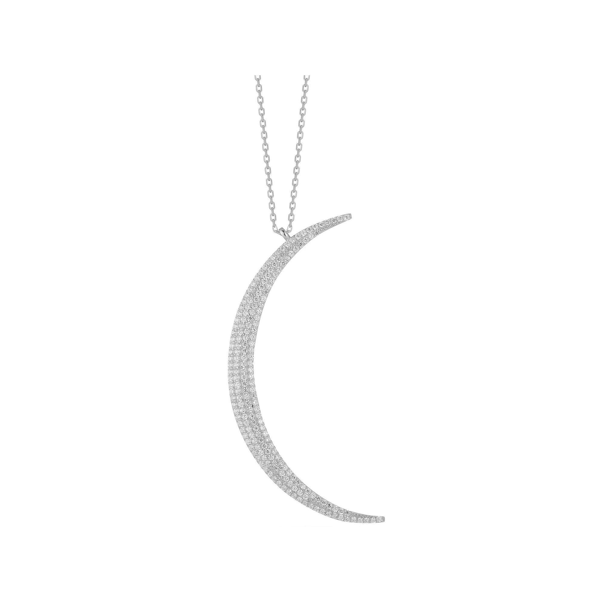 Sunkissed Sterling Pave Cubic Zirconia Crescent Moon Necklace, Womens Silver Tone Product Image