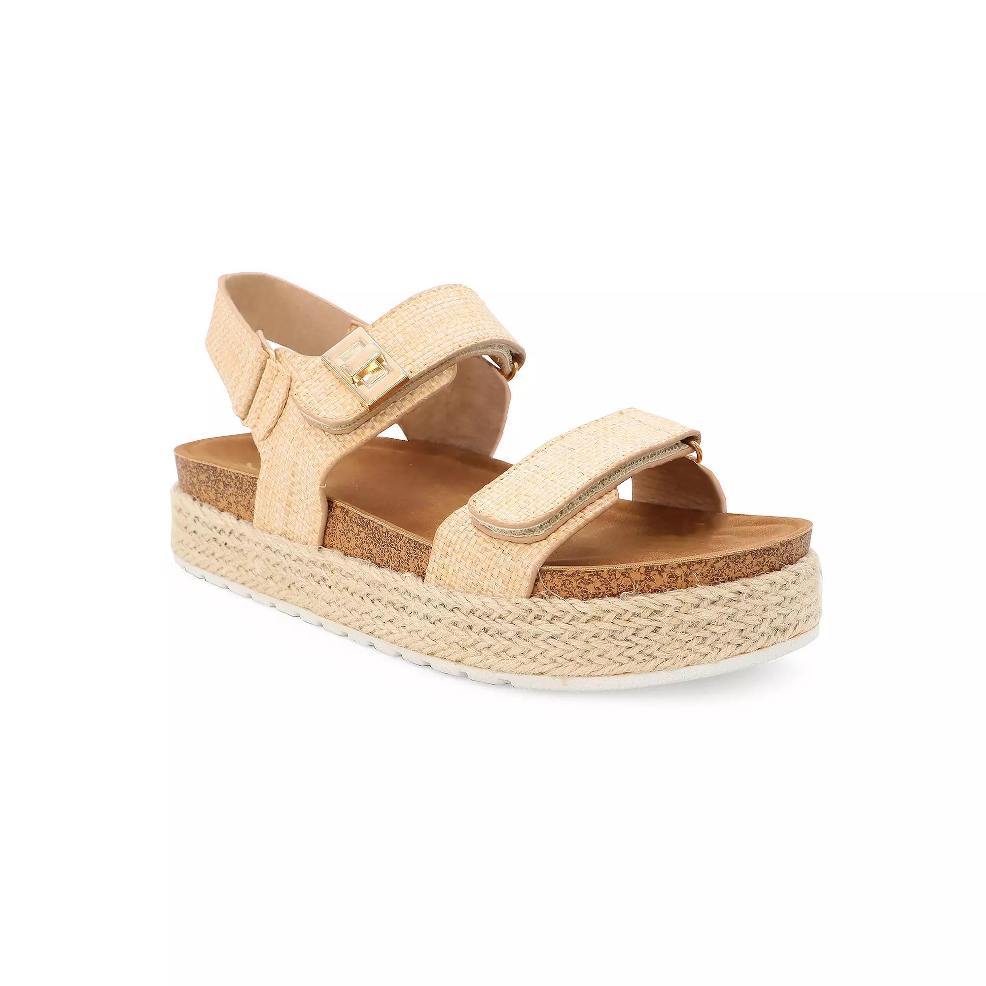 Yoki CHIARA-20 Women's Platform Espadrille Double Strap Open Toe Sandals, Size: 7, Raffia Product Image