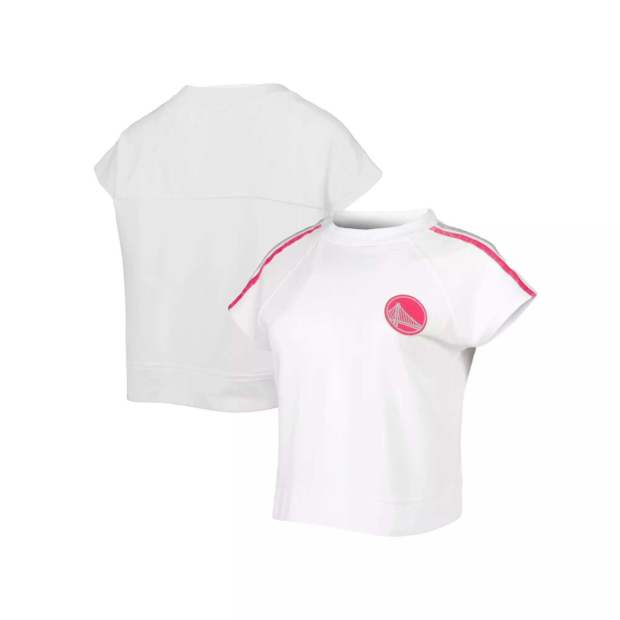 Women's Lusso White Golden State Warriors Margot Cropped Tri-Blend Cap Sleeve Sweatshirt, Size: 2XL Product Image
