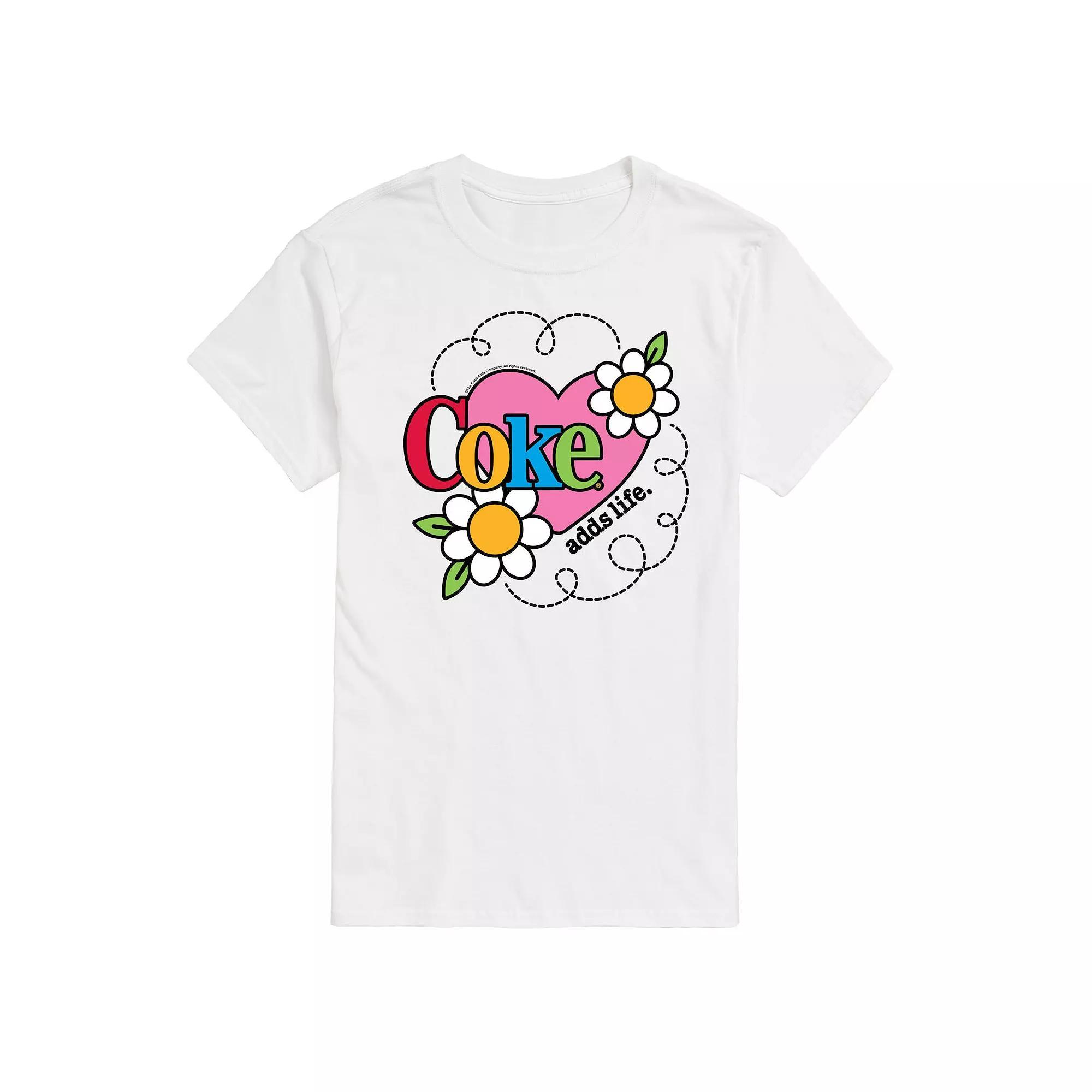 Mens Coke Adds Life Heart Flower Graphic Tee Grey Gray Product Image