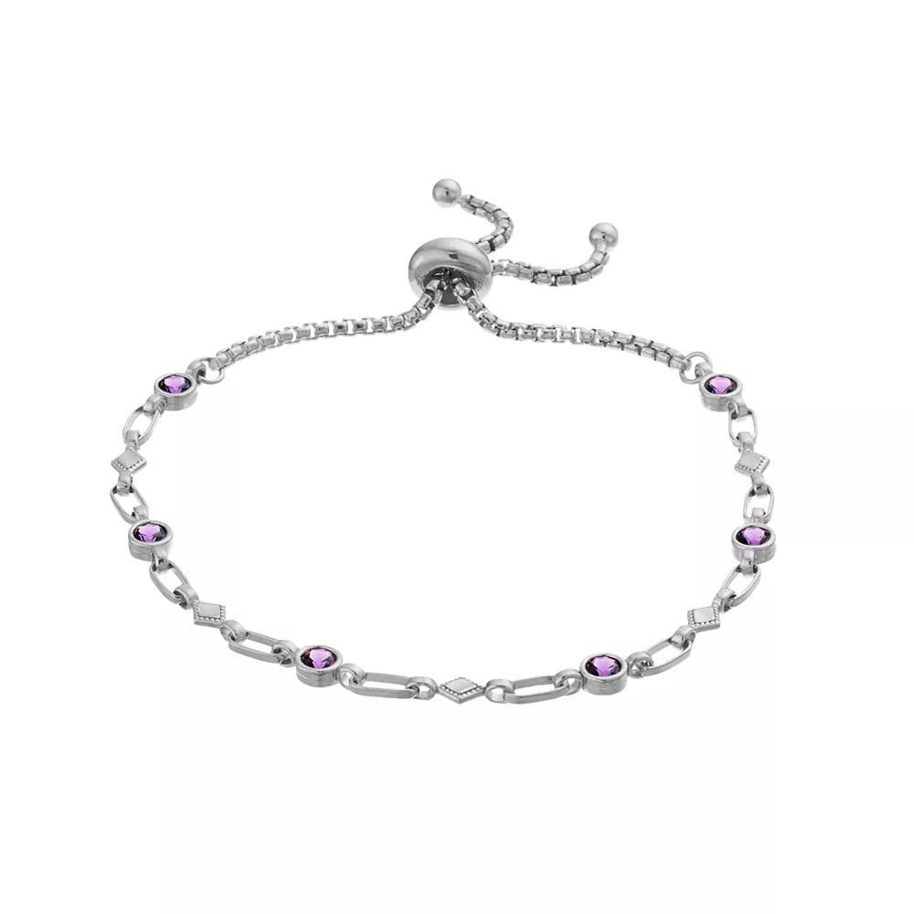Kristen Kesho Sterling Silver Lab-Created Amethyst & Kite Link Adjustable Bolo Bracelet, Womens Product Image