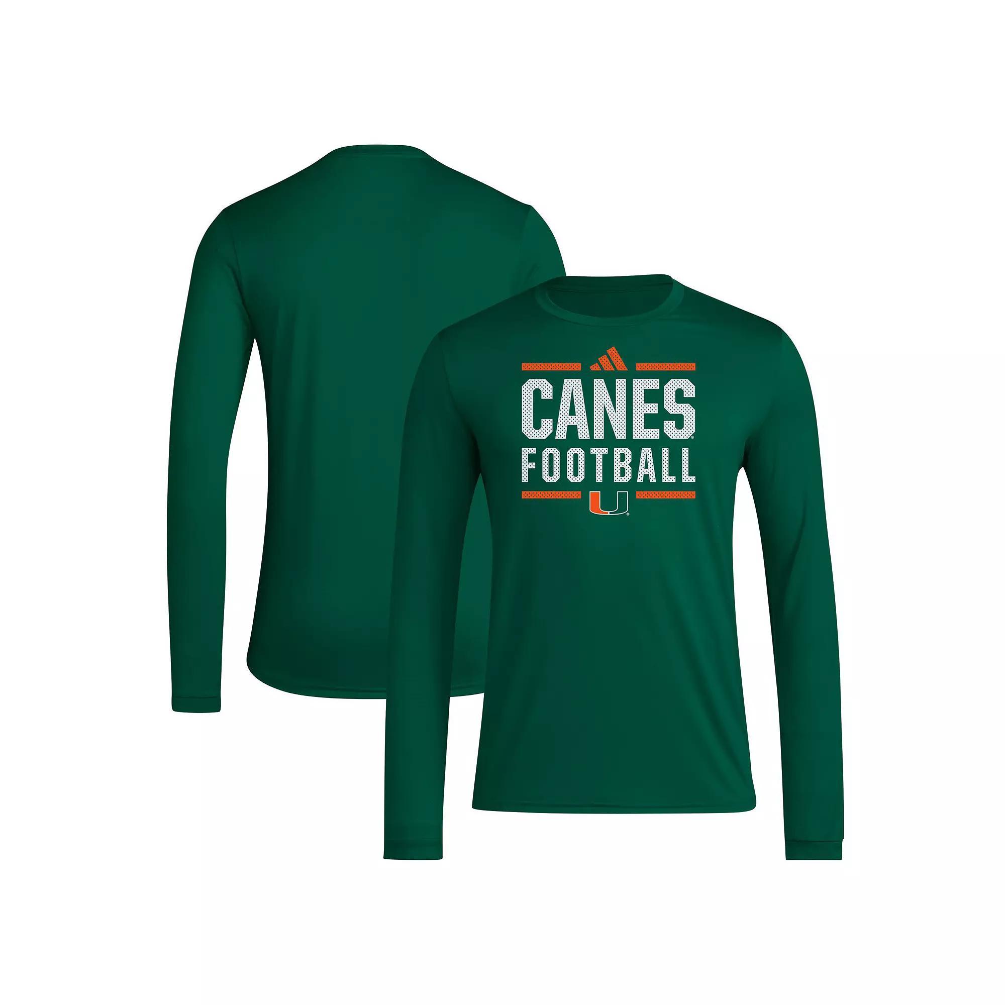 Men's adidas Green Miami Hurricanes Locker Football Pre-Game AEROREADY Long Sleeve T-Shirt, Size: 2XL Product Image