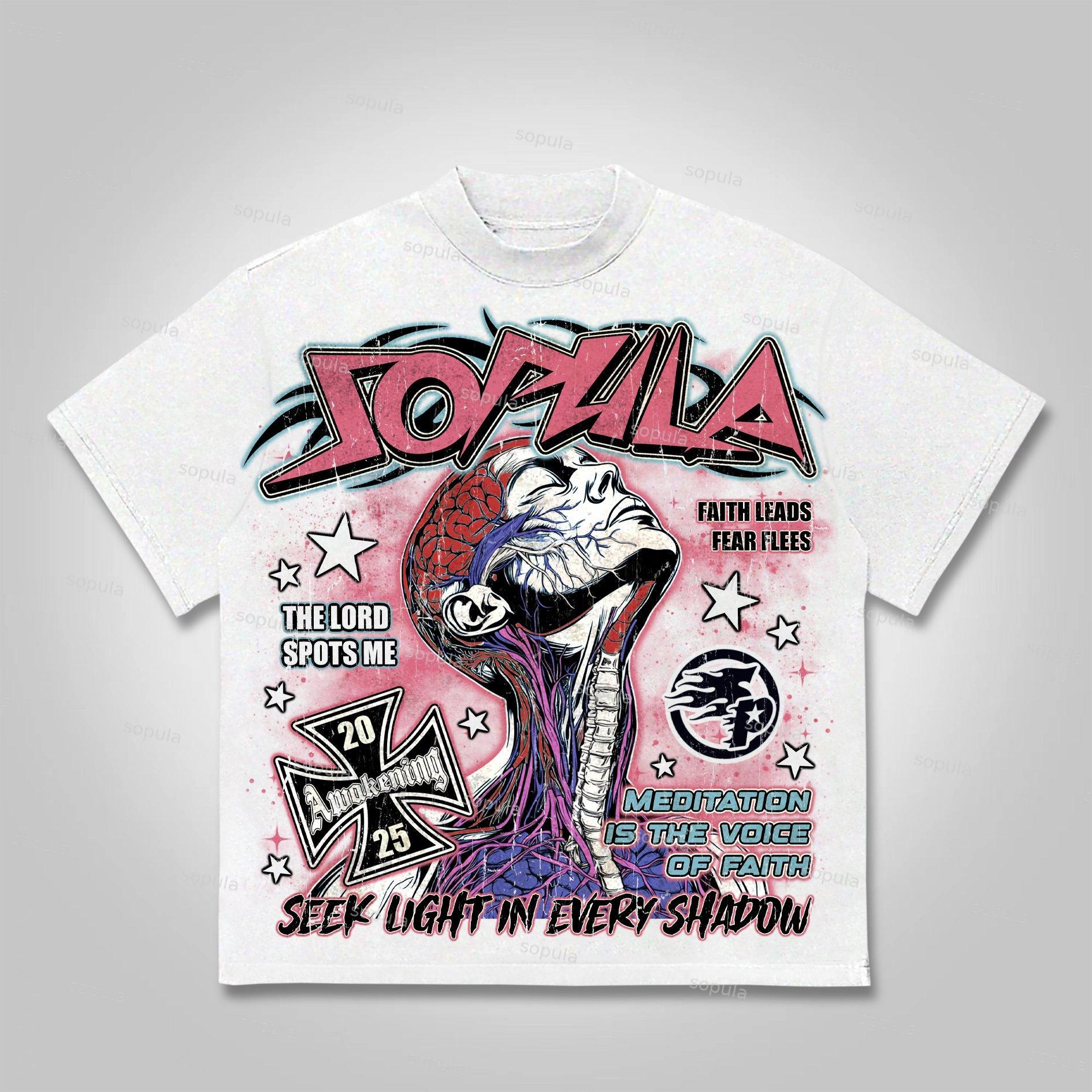 Sopula 2025 Meditation And Faith Vintage Graphics Cotton T-shirt Product Image