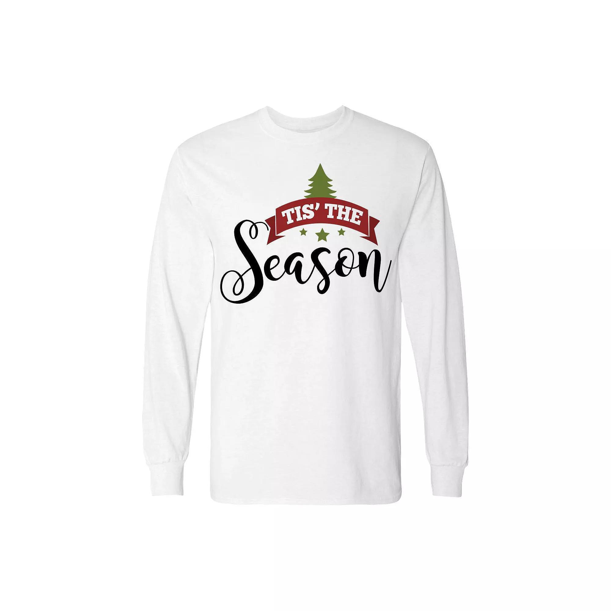 Men's Christmas Tis Season Long Sleeve Graphic Tee, Size: Large, White Product Image