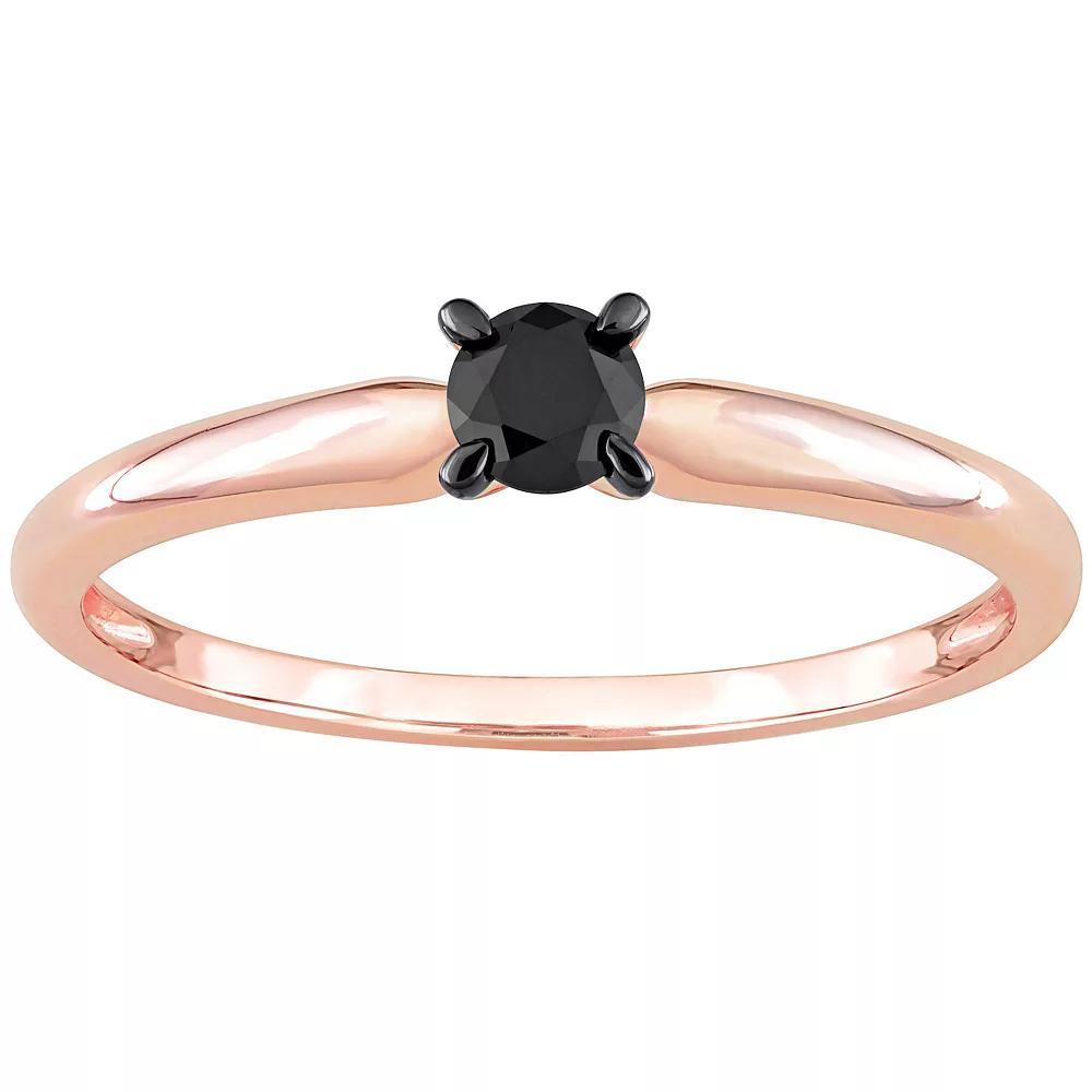 Stella Grace 14k Rose Gold 1/4 Carat T.W Round Cut Black Diamond Solitaire Engagement Ring, Women's, Size: 8.50 Product Image