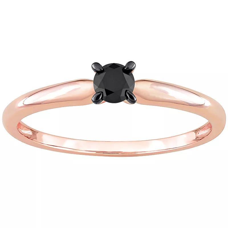 Stella Grace 14k Rose Gold 1/4 Carat T.W Round Cut Black Diamond Solitaire Engagement Ring, Women's, Size: 8.50 Product Image