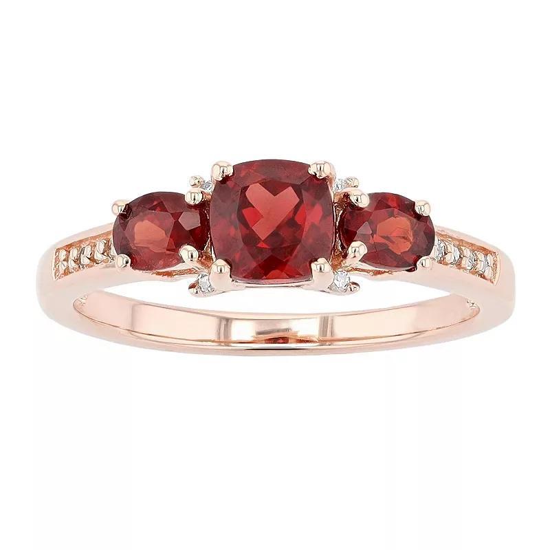 Gemminded 18k Rose Gold Over Silver Garnet & Diamond Accent 3-Stone Ring, Women's, Size: 9, Pink Tone Product Image