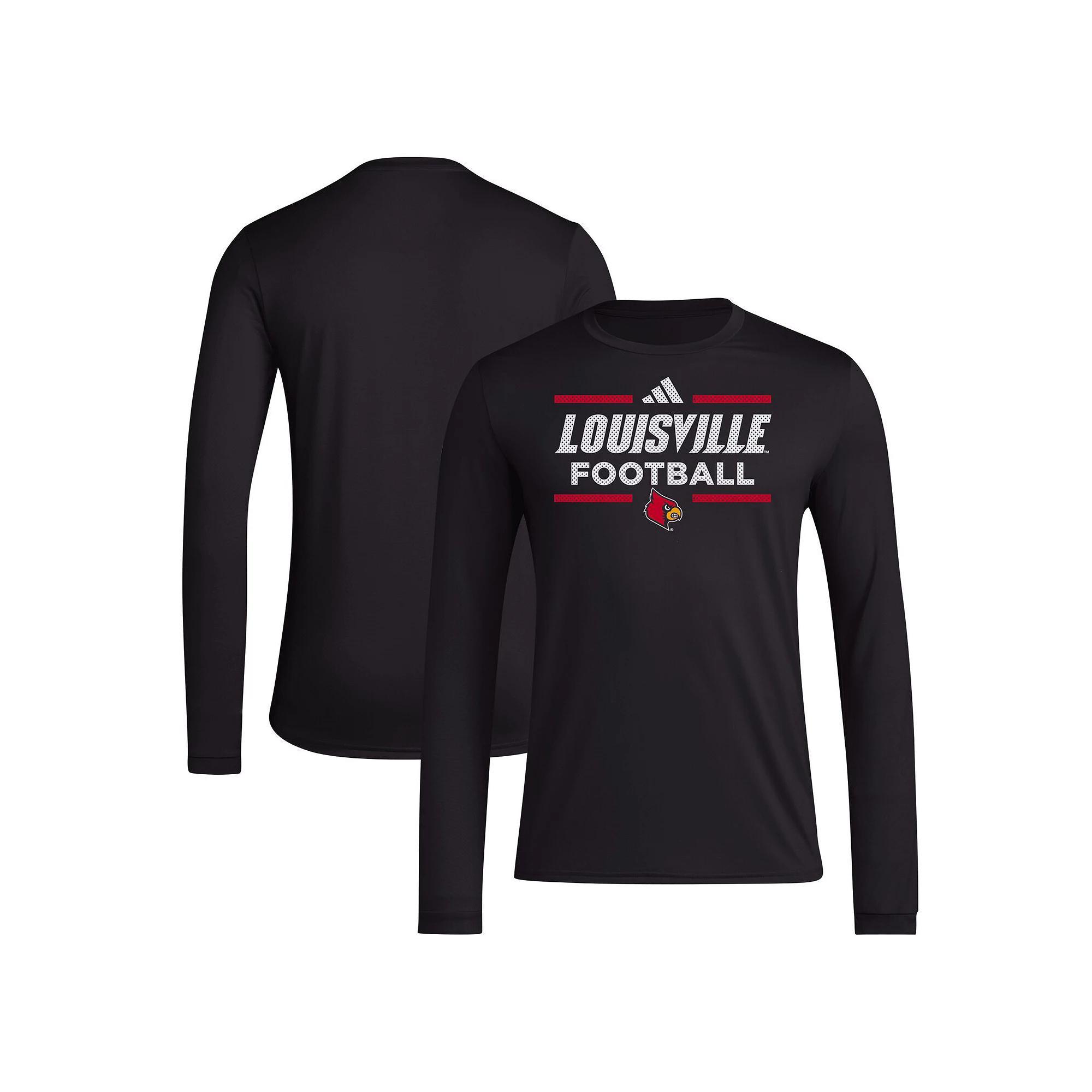 Men's adidas Black Louisville Cardinals Locker Football Pre-Game AEROREADY Long Sleeve T-Shirt, Size: Large Product Image