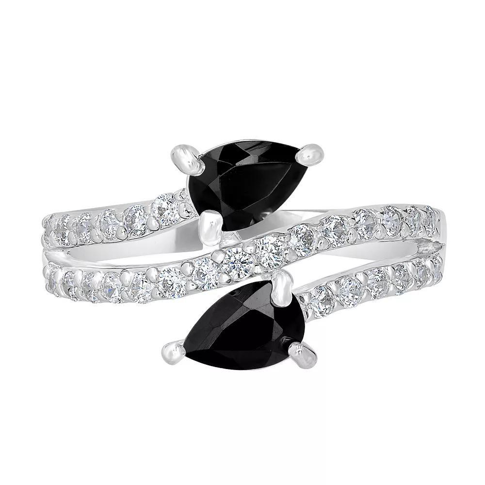 Gemistry Sterling Silver Stone & Cubic Zirconia Pear Bypass Ring, Womens White Topaz Product Image