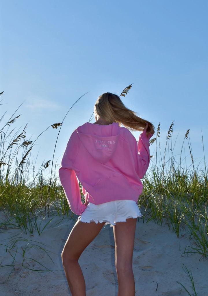 Sweet Pea Pink Pilates Detailed Waist Length Quarter Zip Hoodie Product Image