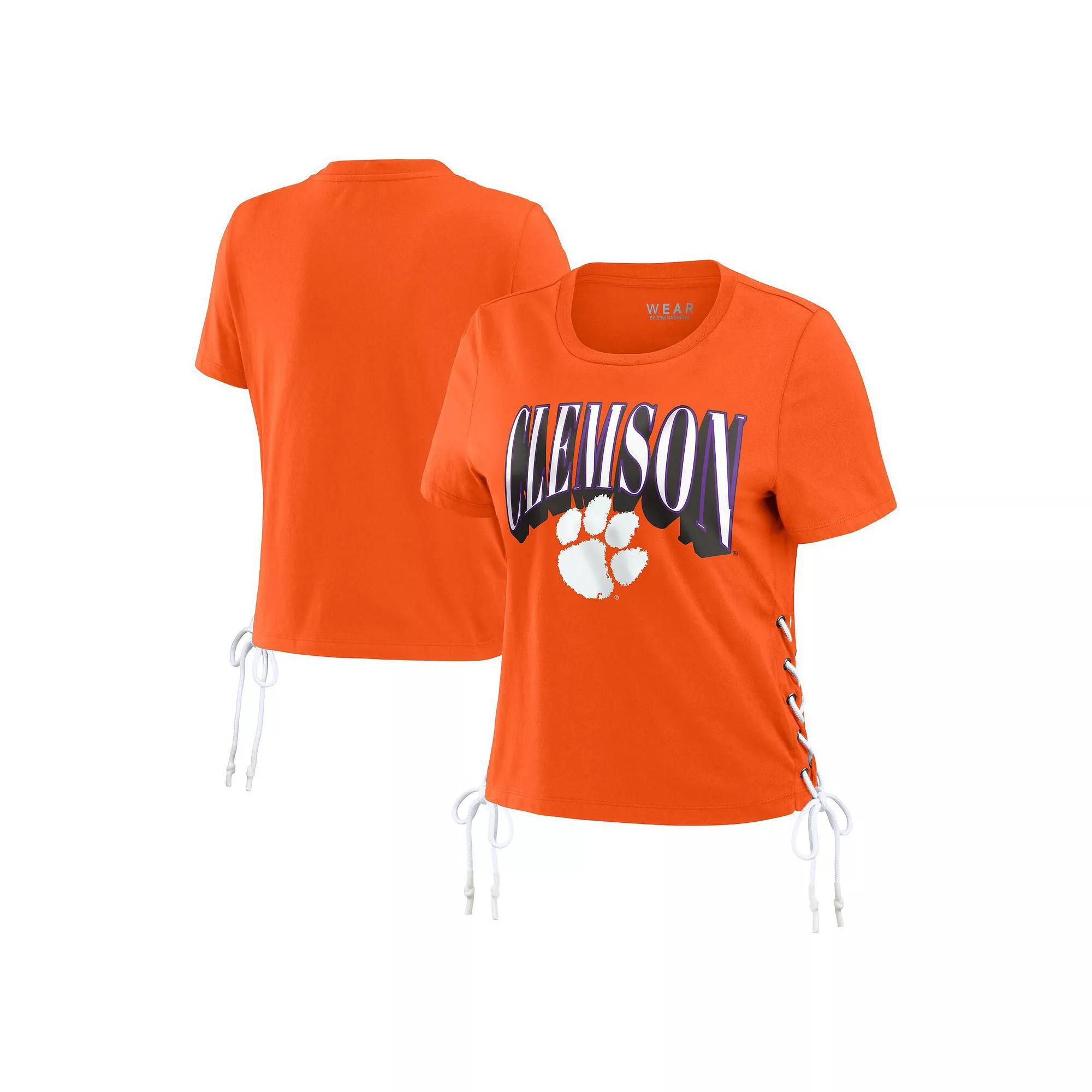 Women's WEAR by Erin Andrews Orange Clemson Tigers Side Lace-Up Modest Crop T-Shirt, Size: Medium Product Image