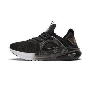 PUMA Softride Enzo Evo Geode Glow Womens Wide Sneakers in Black/Gold Product Image