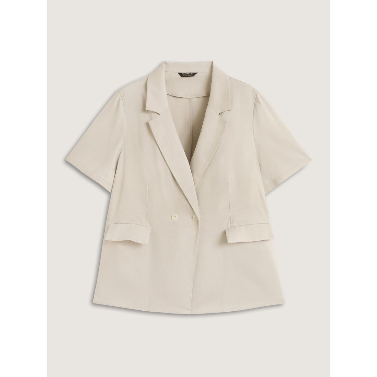 Plus Size Short Sleeve Pockets Solid Blazer Apricot Women Work Button Sleeve Short sleeve Suit Collar 30/6X Open pocket with flap Blazers BloomChic Product Image