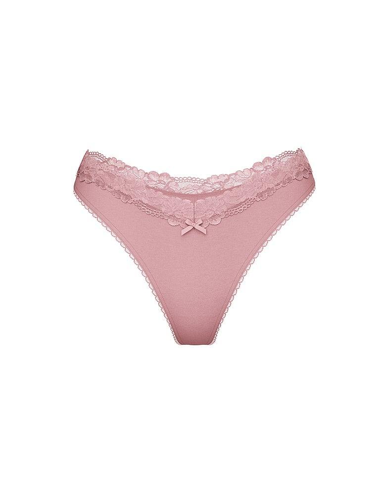 Stretch Cotton Lace-Waist Scoop High-Leg Thong Panty Product Image