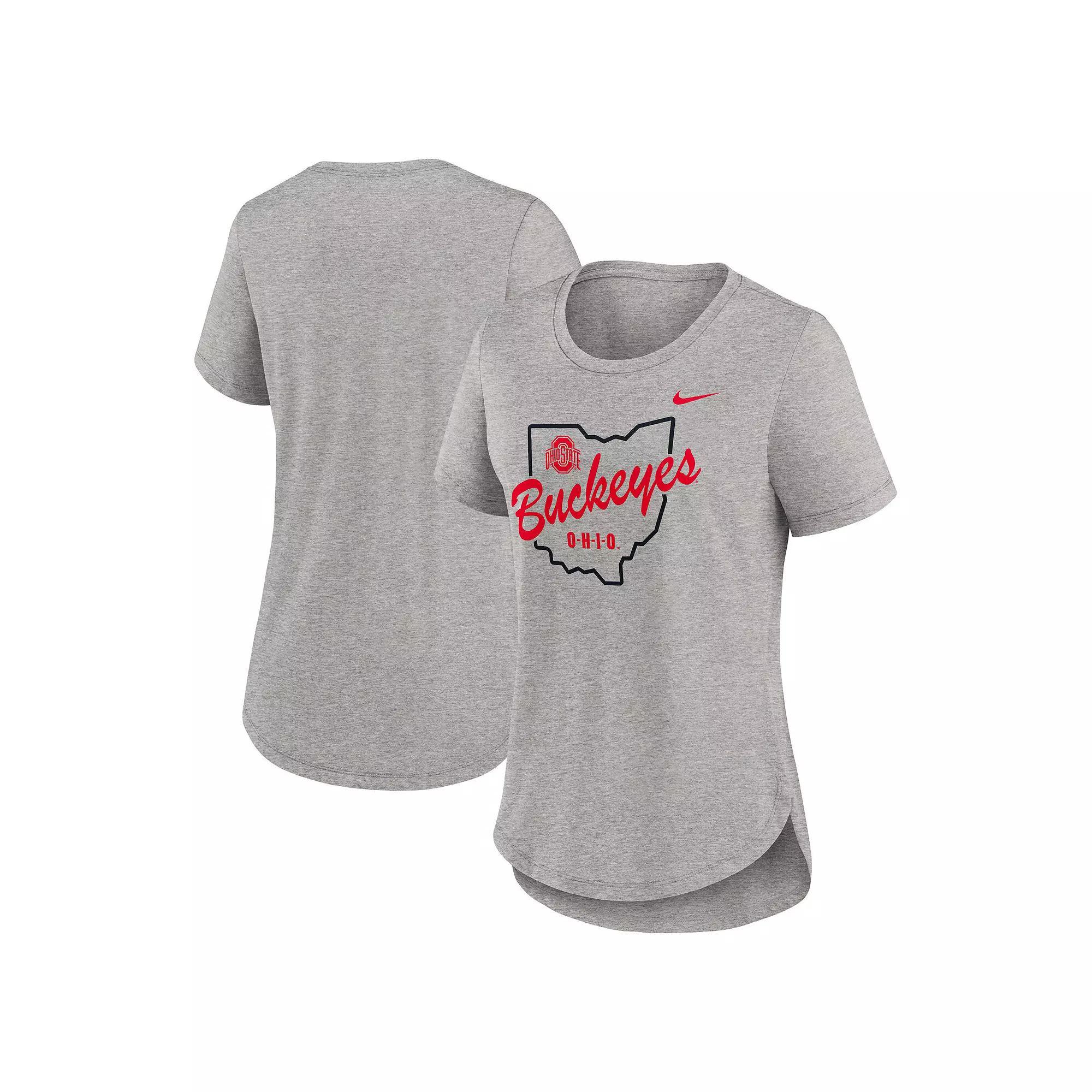 Women's Nike Heather Gray Ohio State Buckeyes Local Campus Location Mantra Tri-Blend T-Shirt, Size: Large, Grey Product Image