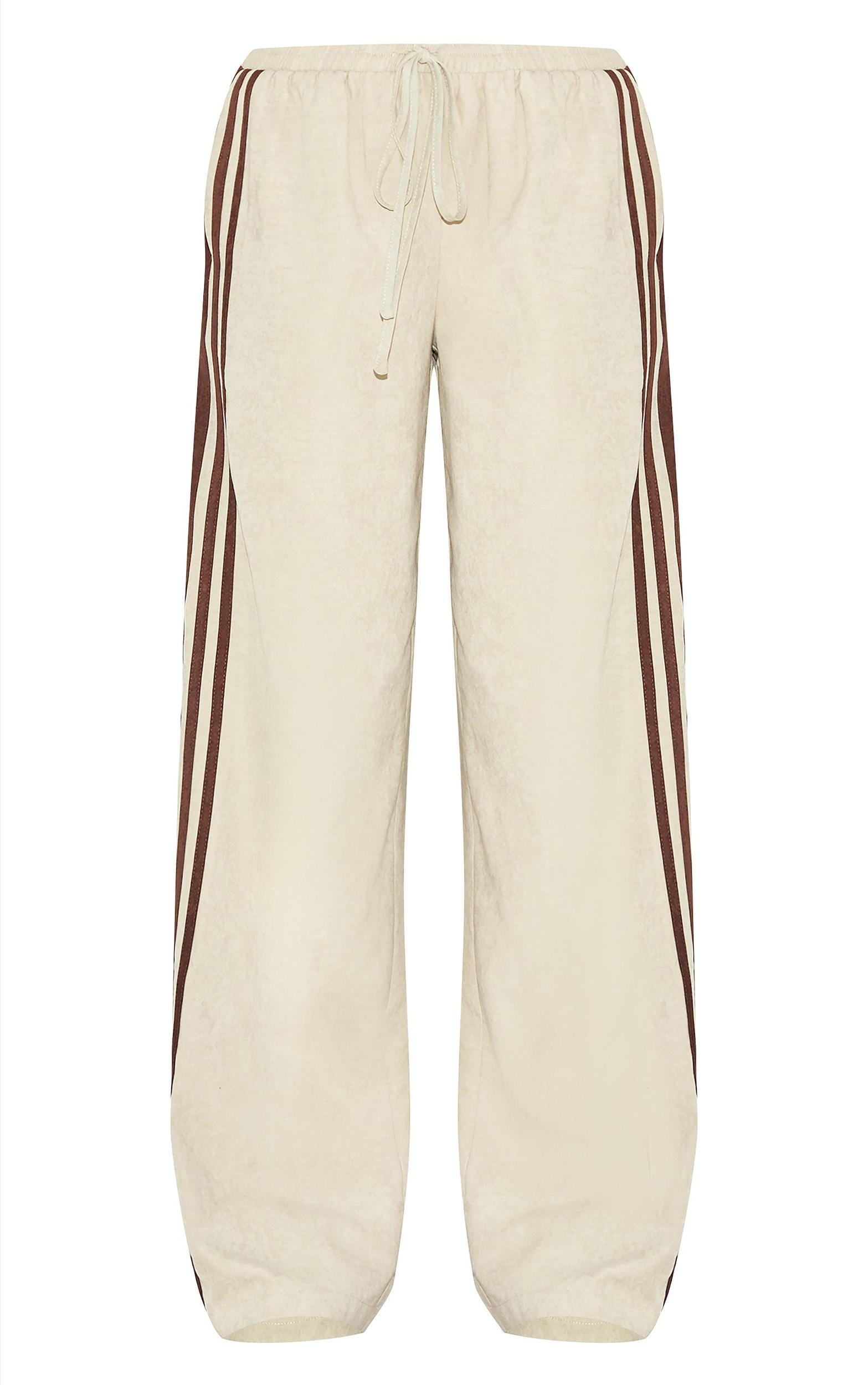 Sage Peach Skin Contrast Stripe Wide Leg Pants Product Image