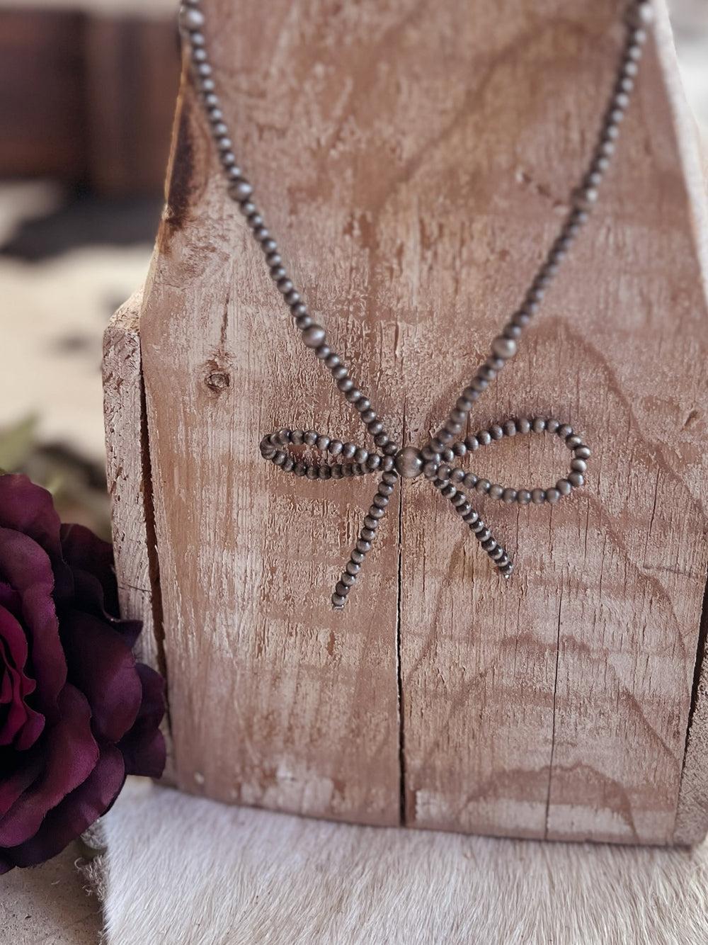 Silver Navajo Inspired Beaded Bow Necklace Product Image