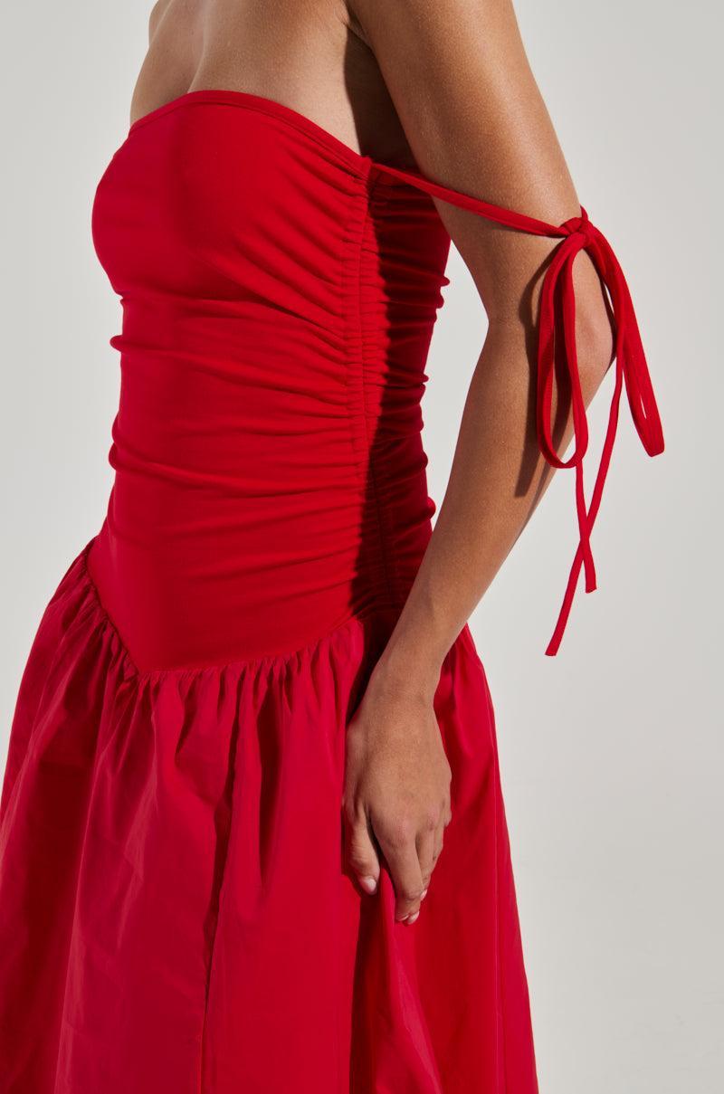 SITTING PRETTY POPLIN MIDI DRESS IN RED Product Image