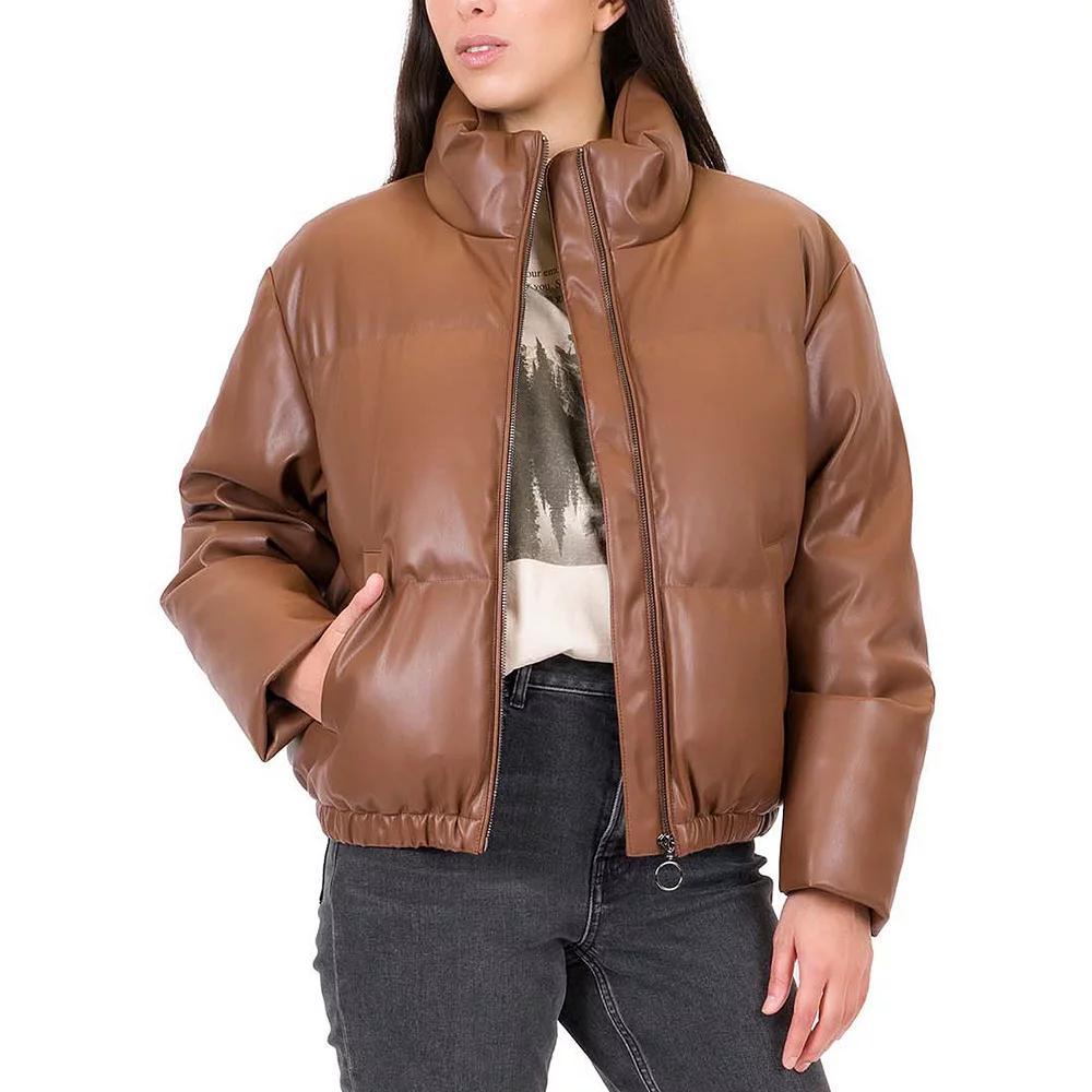 Junior's Coffee Shop Faux Leather Puffer Coat, Women's, Size: XL, Blush Product Image