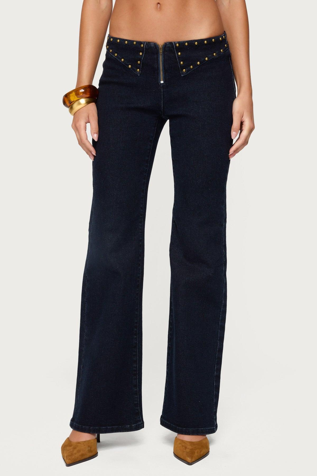 Carys Studded Low Rise Flared Jeans Product Image