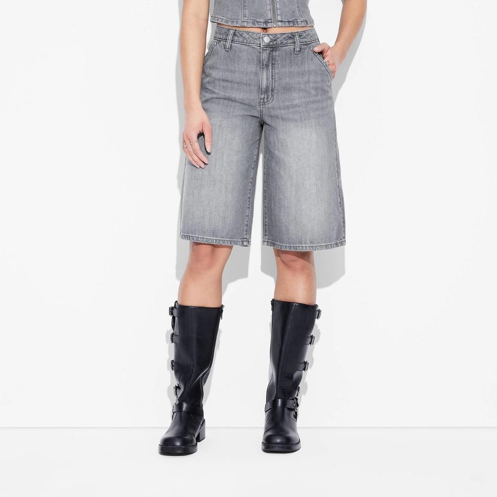 Women's Low-Rise Baggy Skater Shorts - Wild Fable™ Gray Wash 00: Relaxed Fit, Midweight Fabric, 13.75" Inseam Product Image