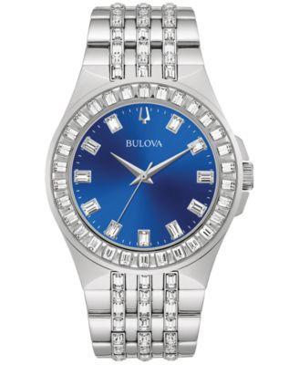 Bulova Mens Phantom Crystal-Accent Stainless Steel Bracelet Watch - 96A254 Silver Product Image