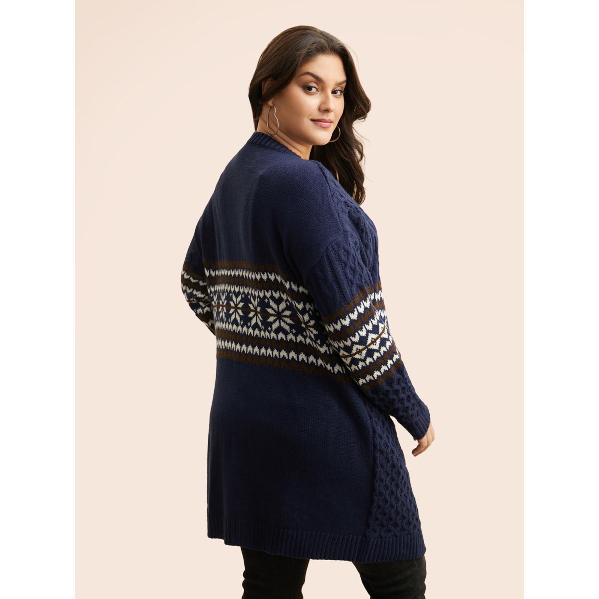 Plus Size Bandana Cable Knit Contrast Pocket Cardigan Midnight Women Casual Loose Long Sleeve Everyday Cardigans BloomChic 22-24/3X Product Image
