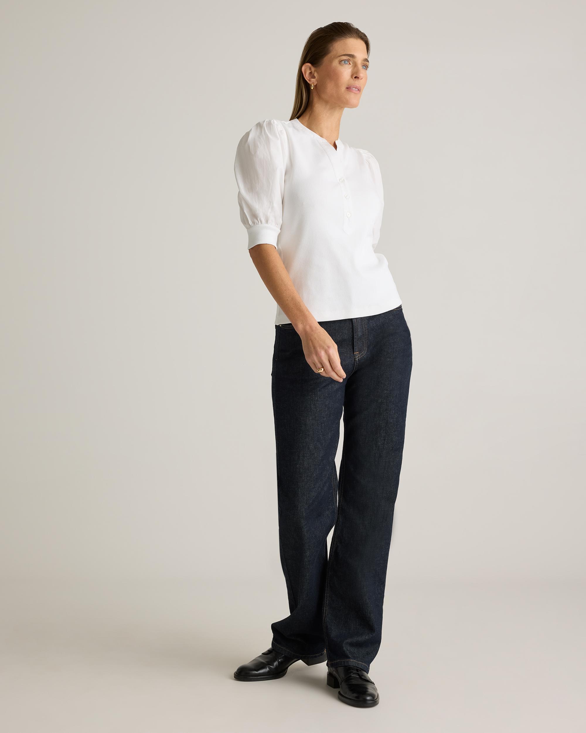 Quince | Women's Cotton Mixed Media Puff Sleeve Top Size XL, Tencel Product Image