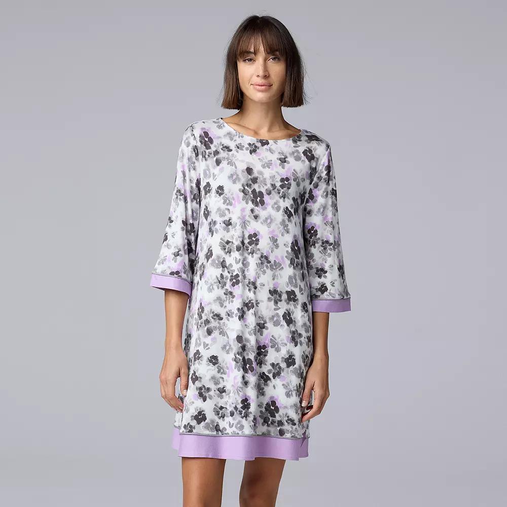 Women's Simply Vera Vera Wang 3/4 Sleeve Crewneck Sleepshirt, Size: Small, Ivory Floral Product Image
