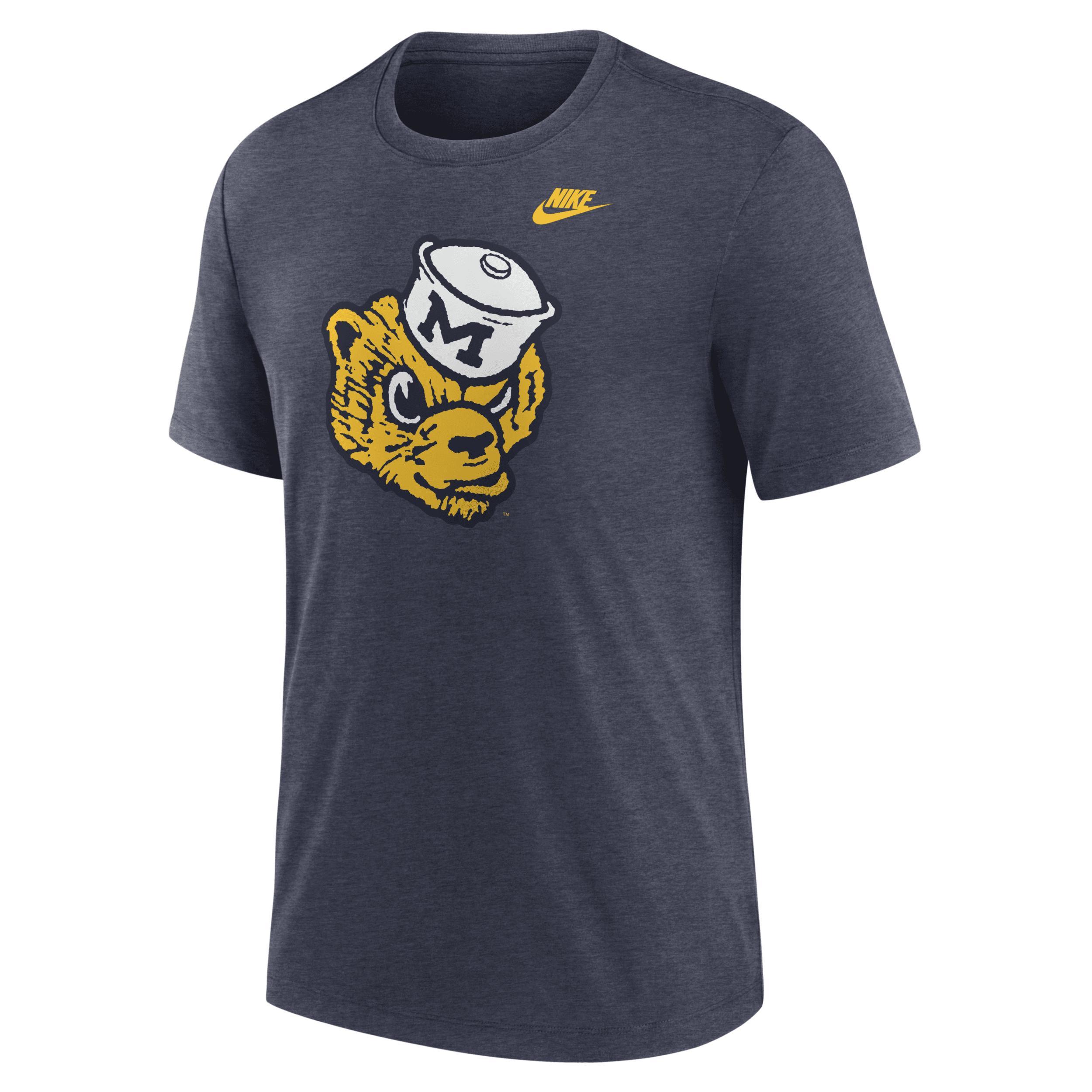 Men's Nike Heather Navy Michigan Wolverines Blitz Evergreen Legacy Primary Tri-Blend T-Shirt, Size: 2XL, Blue Product Image