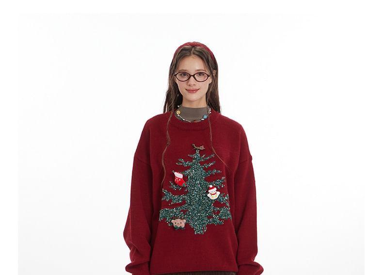 Couple Matching Long Sleeve Christmas Tree Loose-Fit Sweater Product Image