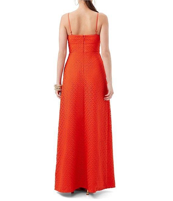 Trina Turk Akumi Geometric Lace Square Neck Sleeveless Front Slit Maxi Dress Product Image