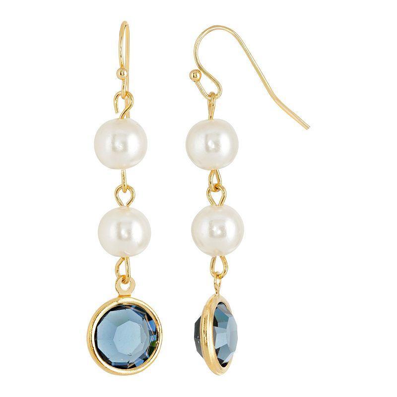 1928 Gold Tone Simulated Pearl & Crystal Drop Earrings, Womens, Light Blue Product Image