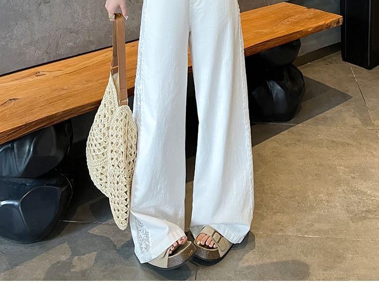 Mid Waist Lace Panel Wide Leg Pants Product Image