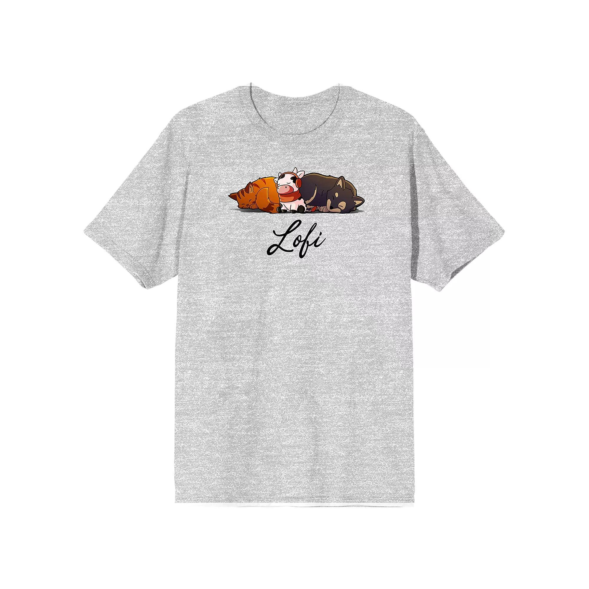 Men's LOFI Girl Napping Cat Cow Short Sleeve Graphic Tee, Size: XXL, Gray Product Image