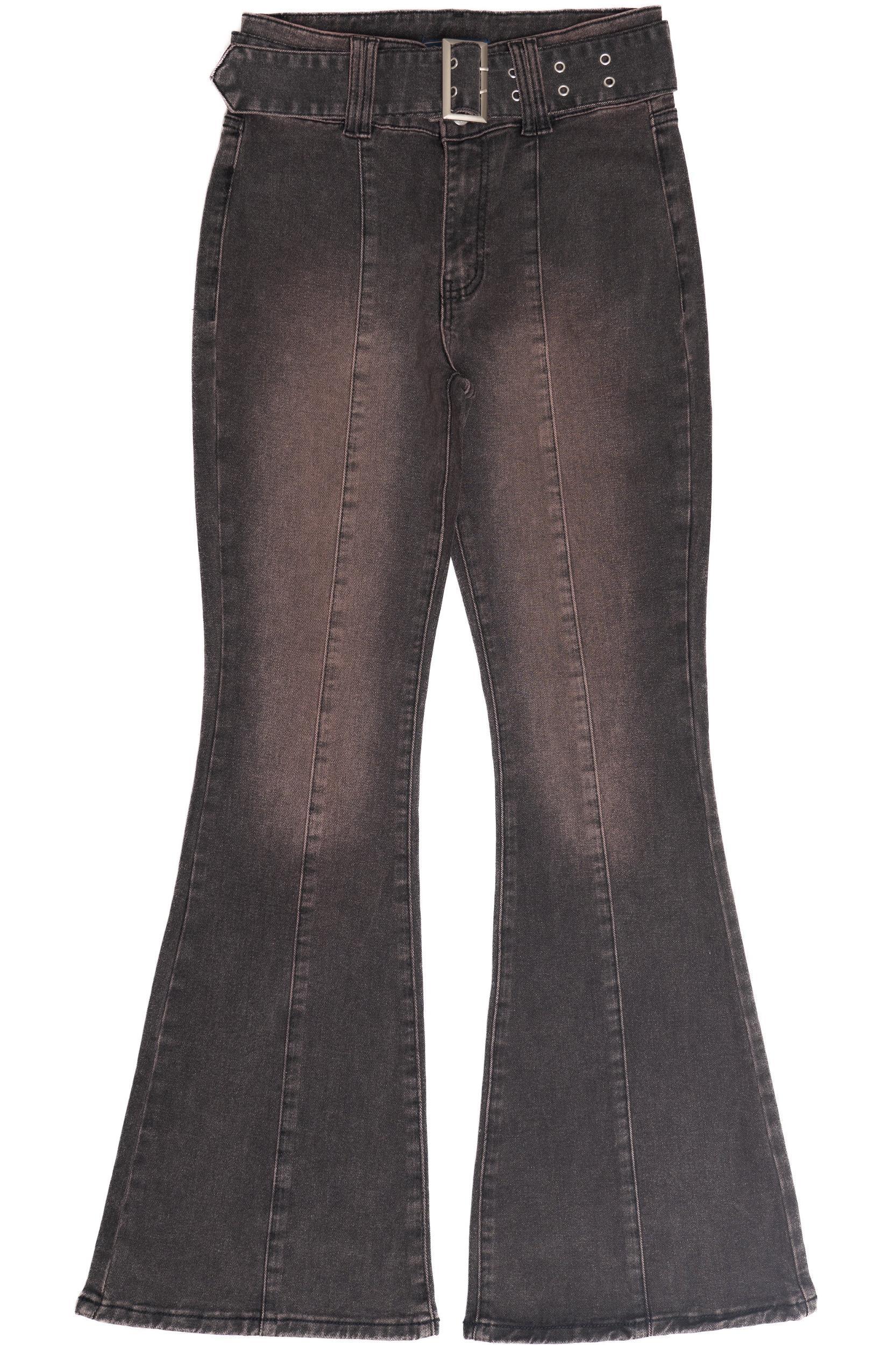 Belted Flare Grunge Wash Jeans Product Image