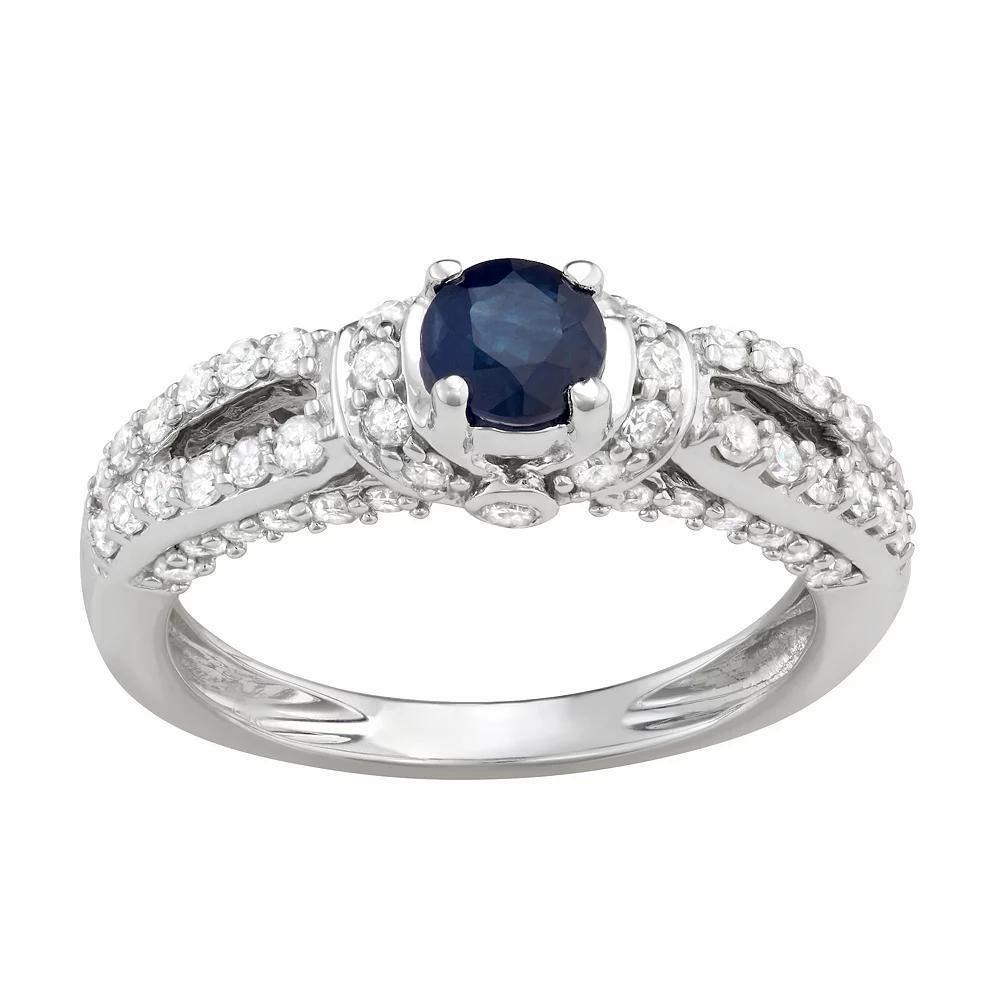 14k White Gold 5/8 Carat T.W. Diamond & Sapphire Engagement Ring, Women's, 10k Whgold Product Image